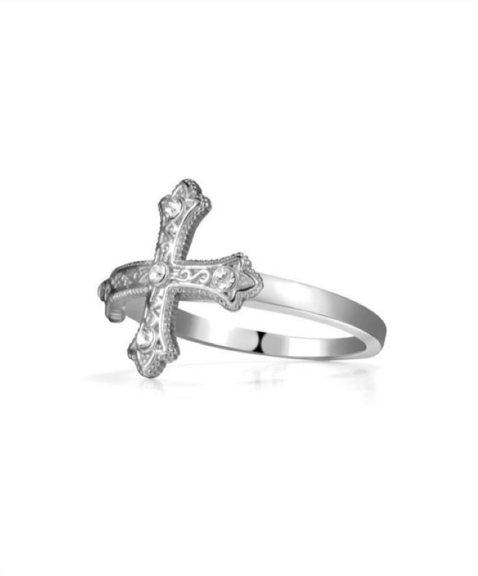 Mystique Cross Ring – 24K White Gold Plated Punk Style