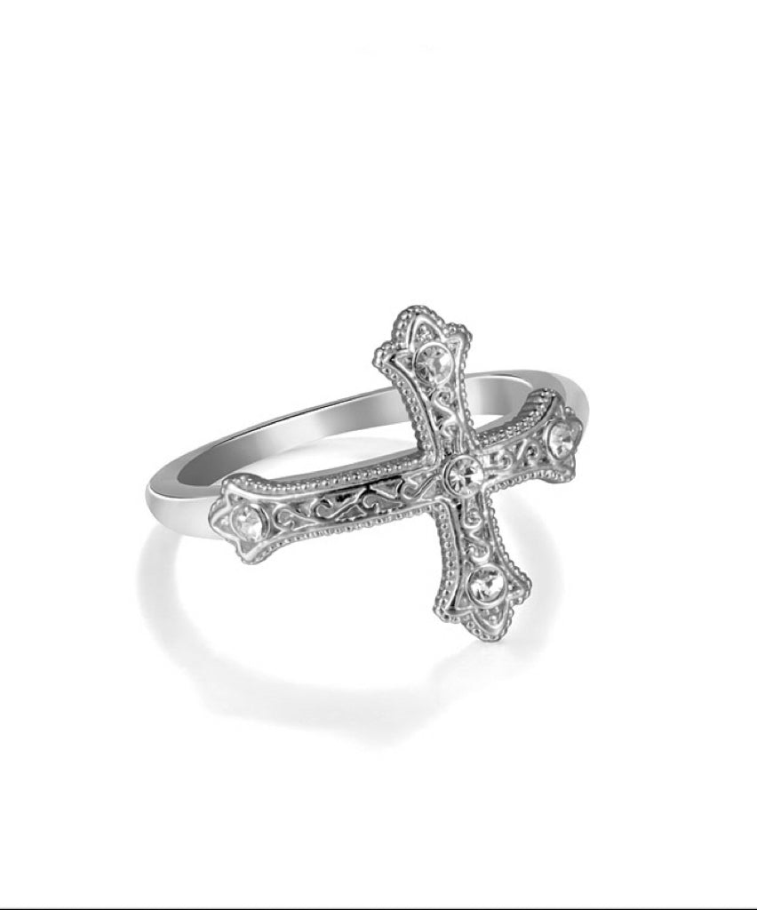 Mystique Cross Ring – 24K White Gold Plated Punk Style
