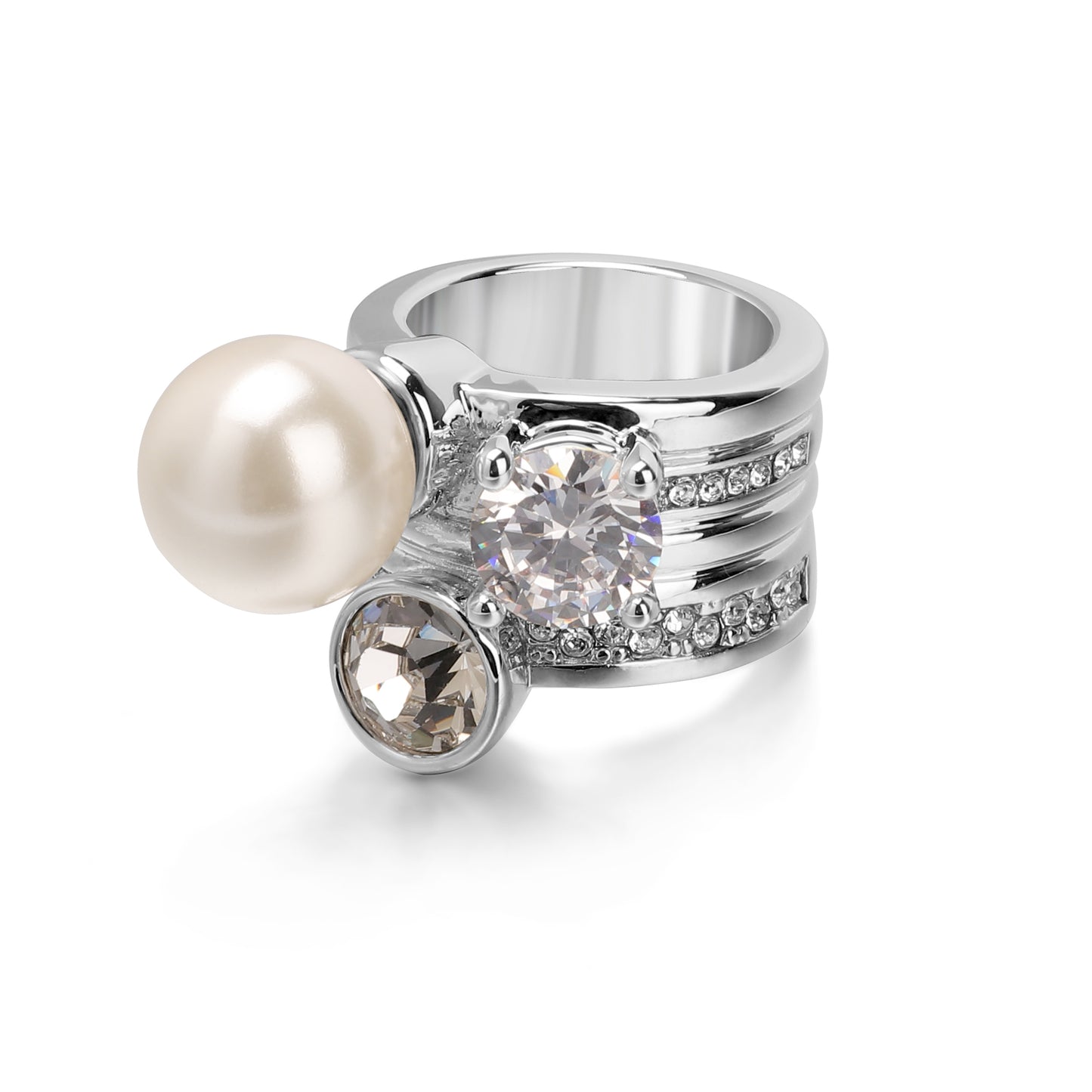 Elegant Pearl Ring – White Gold Plated with Shell Pearl & Zircon