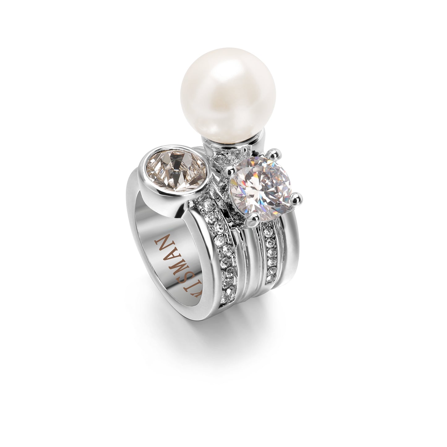 Elegant Pearl Ring – White Gold Plated with Shell Pearl & Zircon