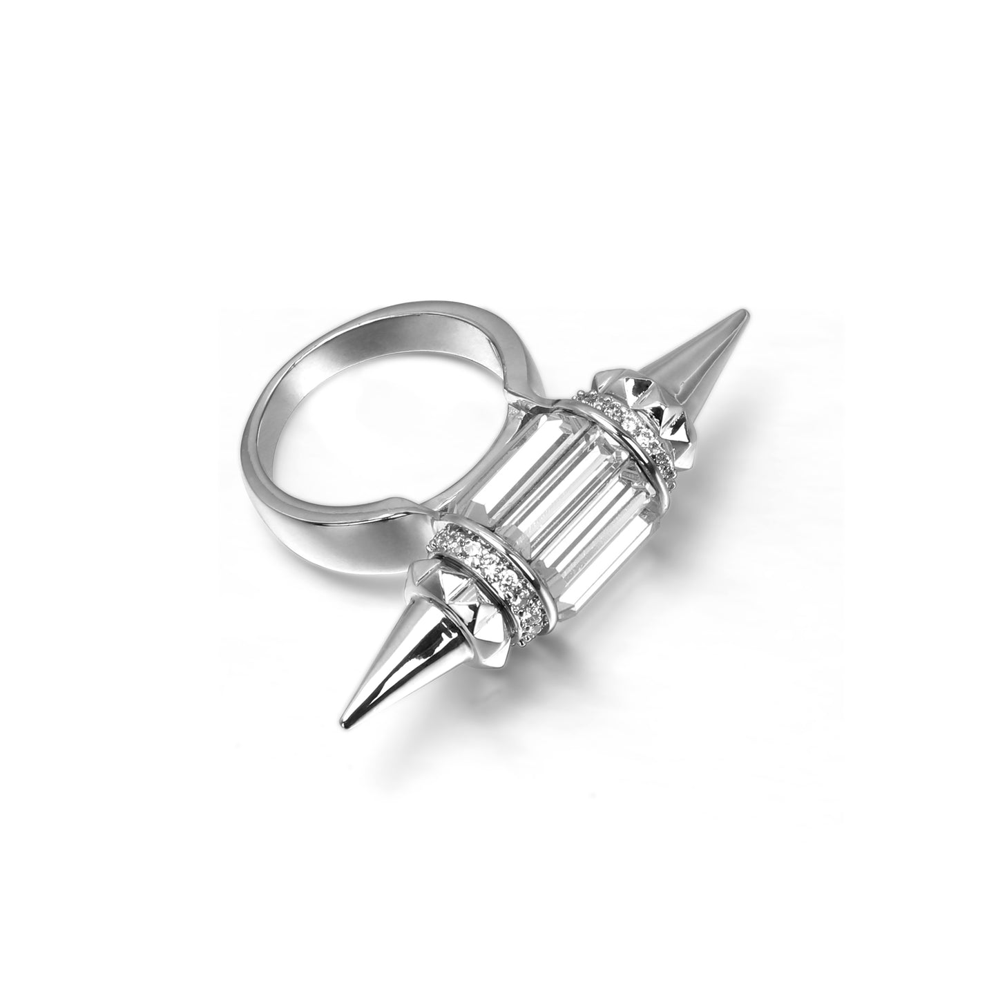 Double Spike Ring with Swarovski Crystals – Bold Punk Elegance
