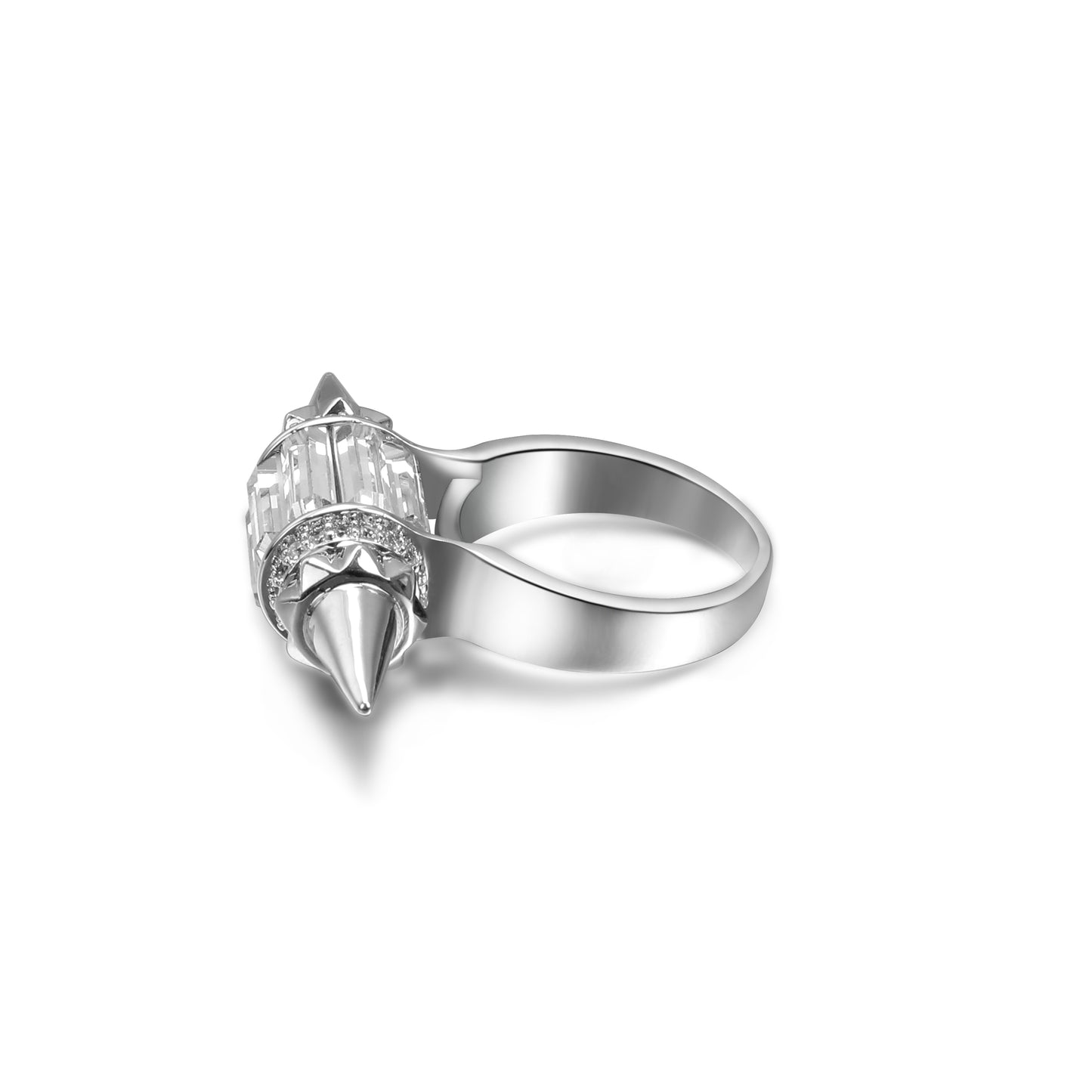 Double Spike Ring with Swarovski Crystals – Bold Punk Elegance
