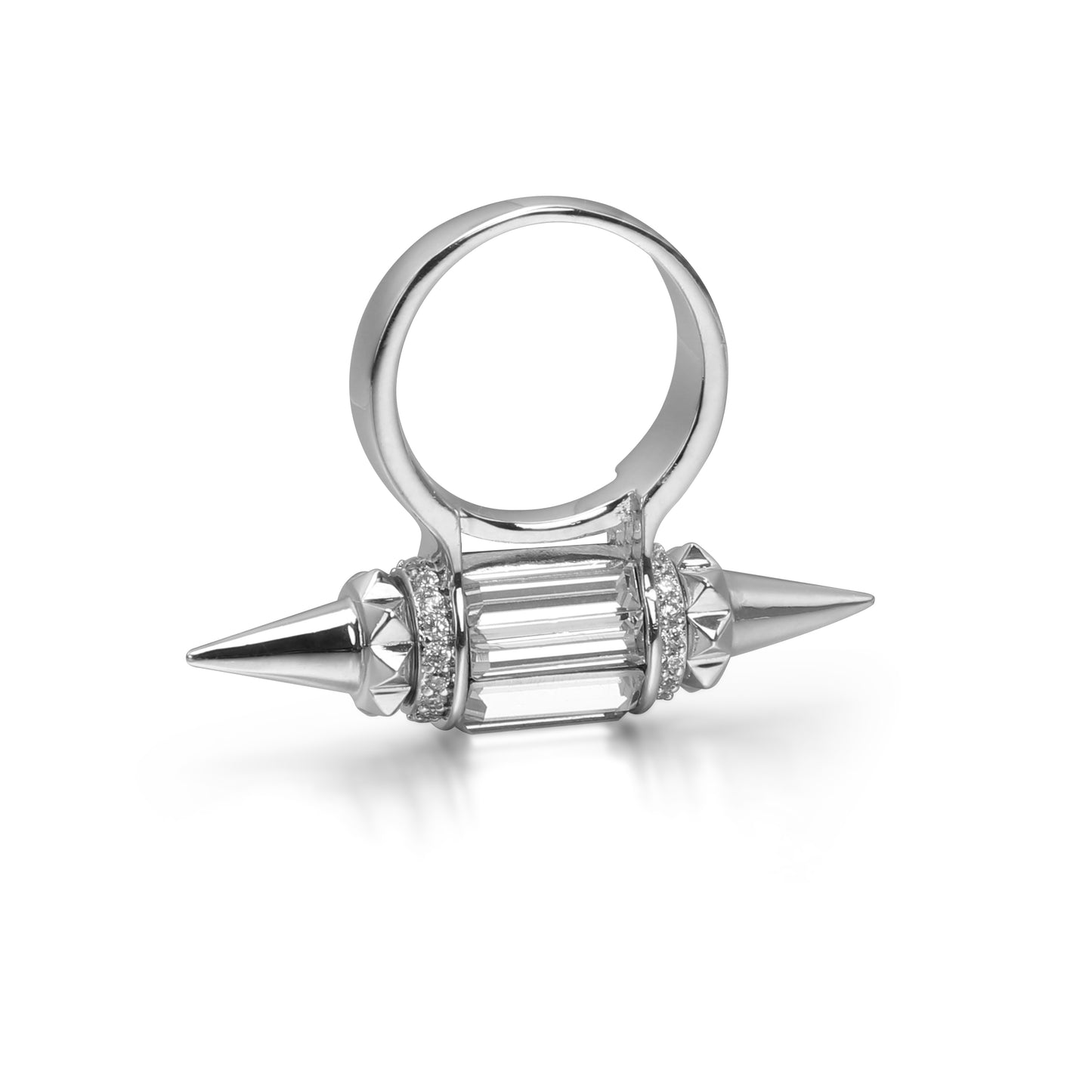 Double Spike Ring with Swarovski Crystals – Bold Punk Elegance