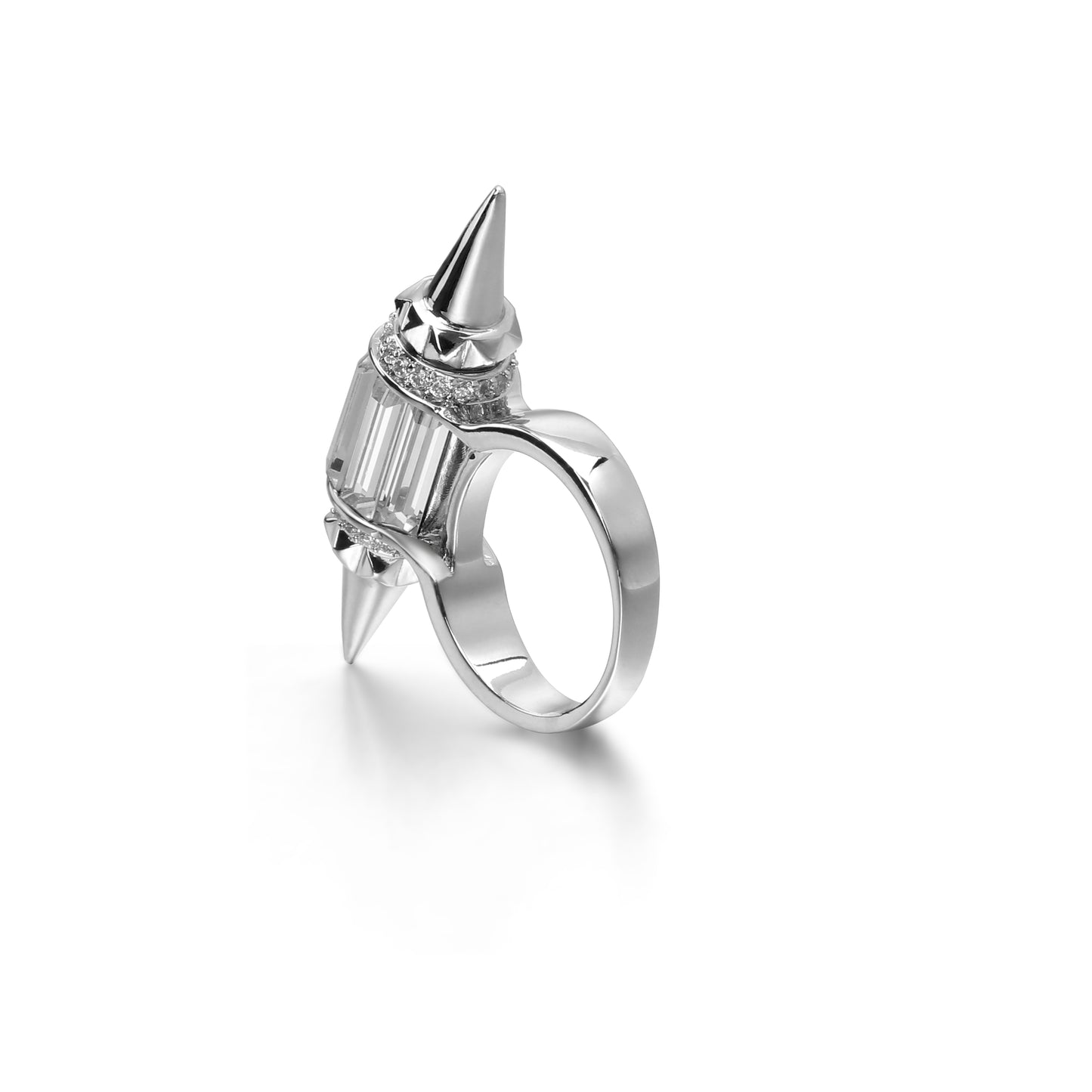 Double Spike Ring with Swarovski Crystals – Bold Punk Elegance