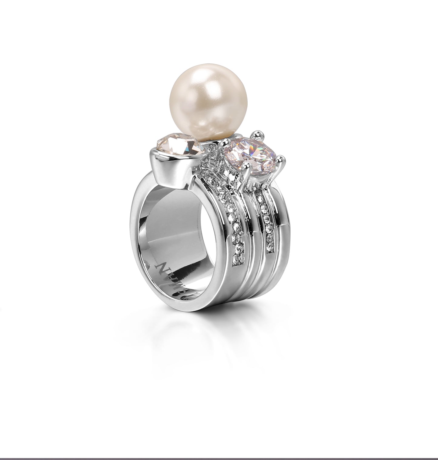 Elegant Pearl Ring – White Gold Plated with Shell Pearl & Zircon