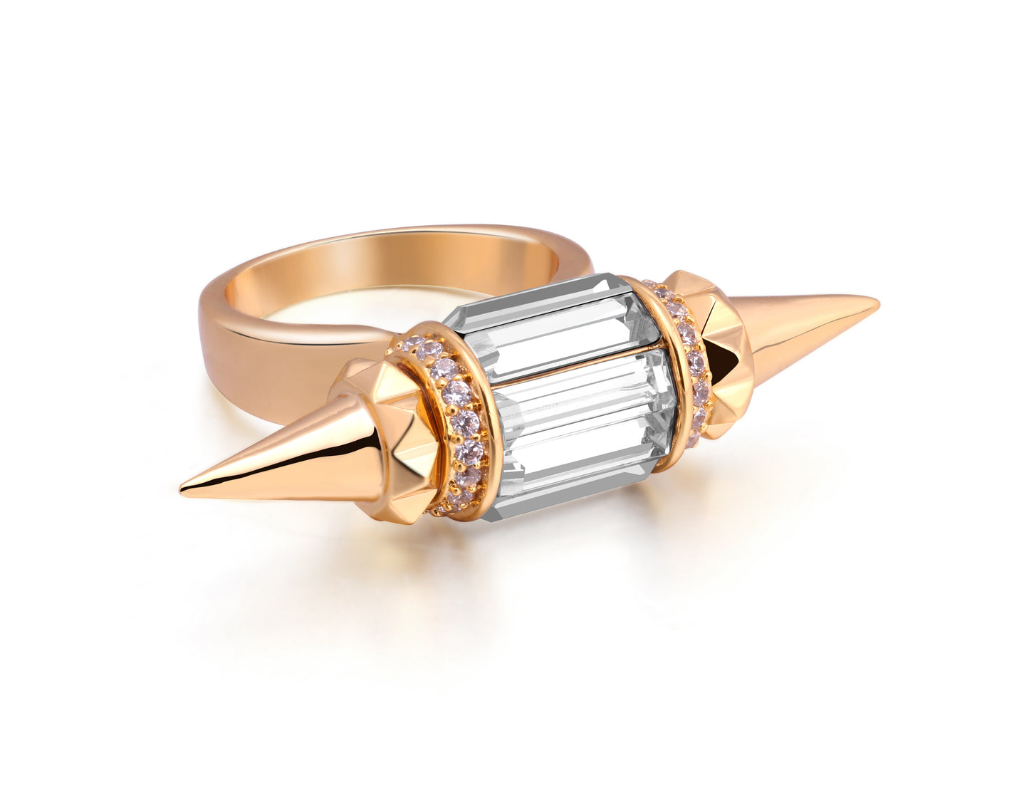 Double Spike Ring with Swarovski Crystals – Bold Punk Elegance
