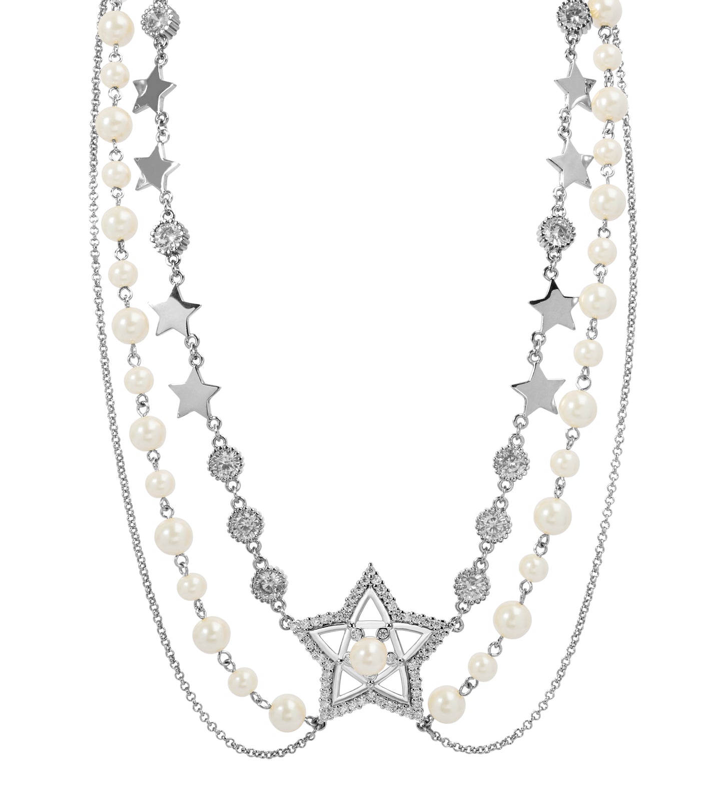 Starry Skies Pearl Necklace –Handcrafted Glamour with Crystals