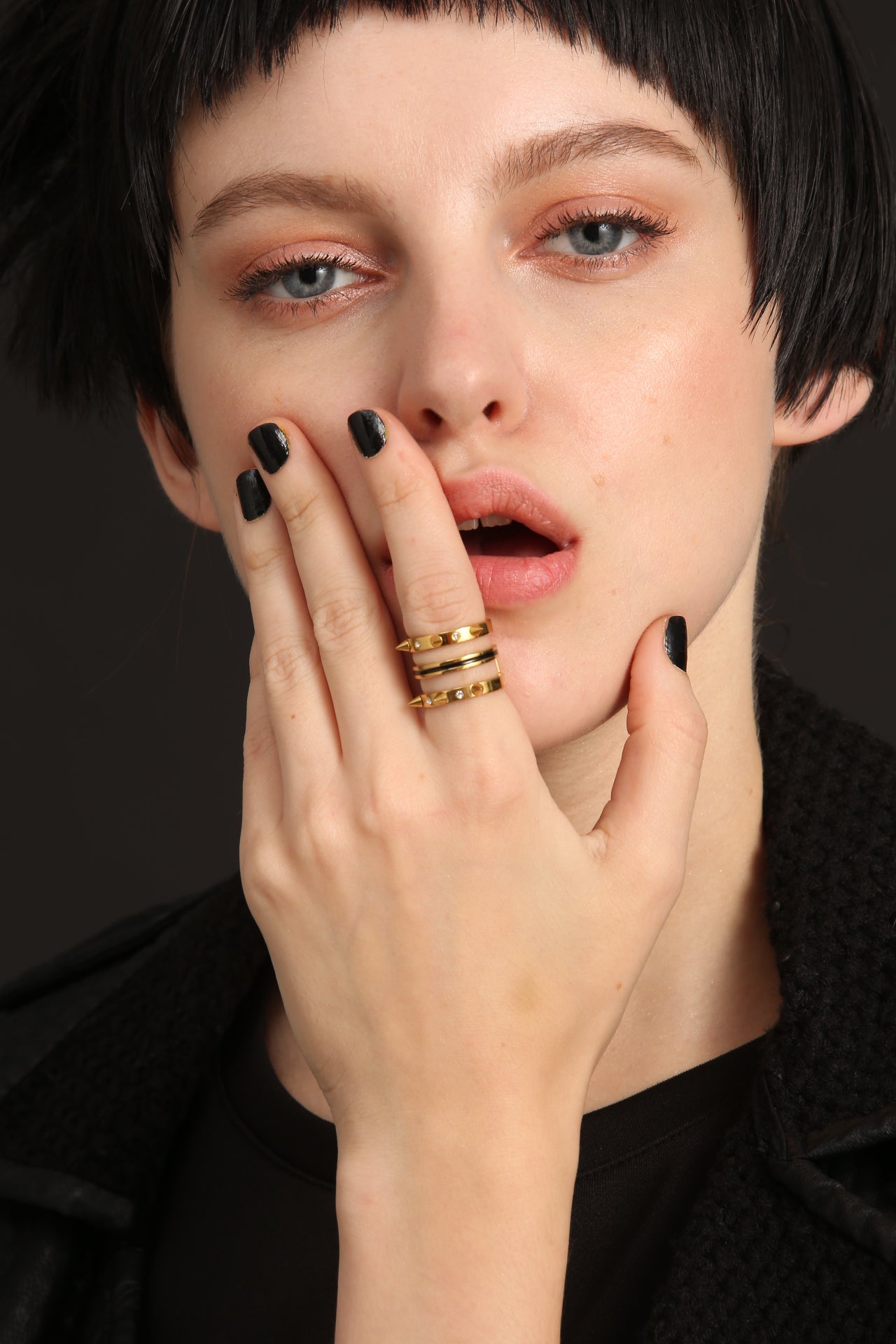 Designer-Inspired Spiked Ring – 24K Gold Finish with Gem Details