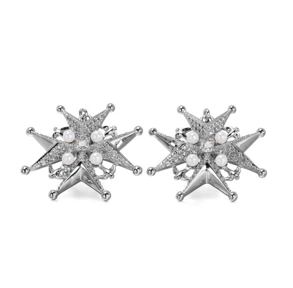 Swallow Earrings – White Gold Plated with Zircon & Shell Pearl