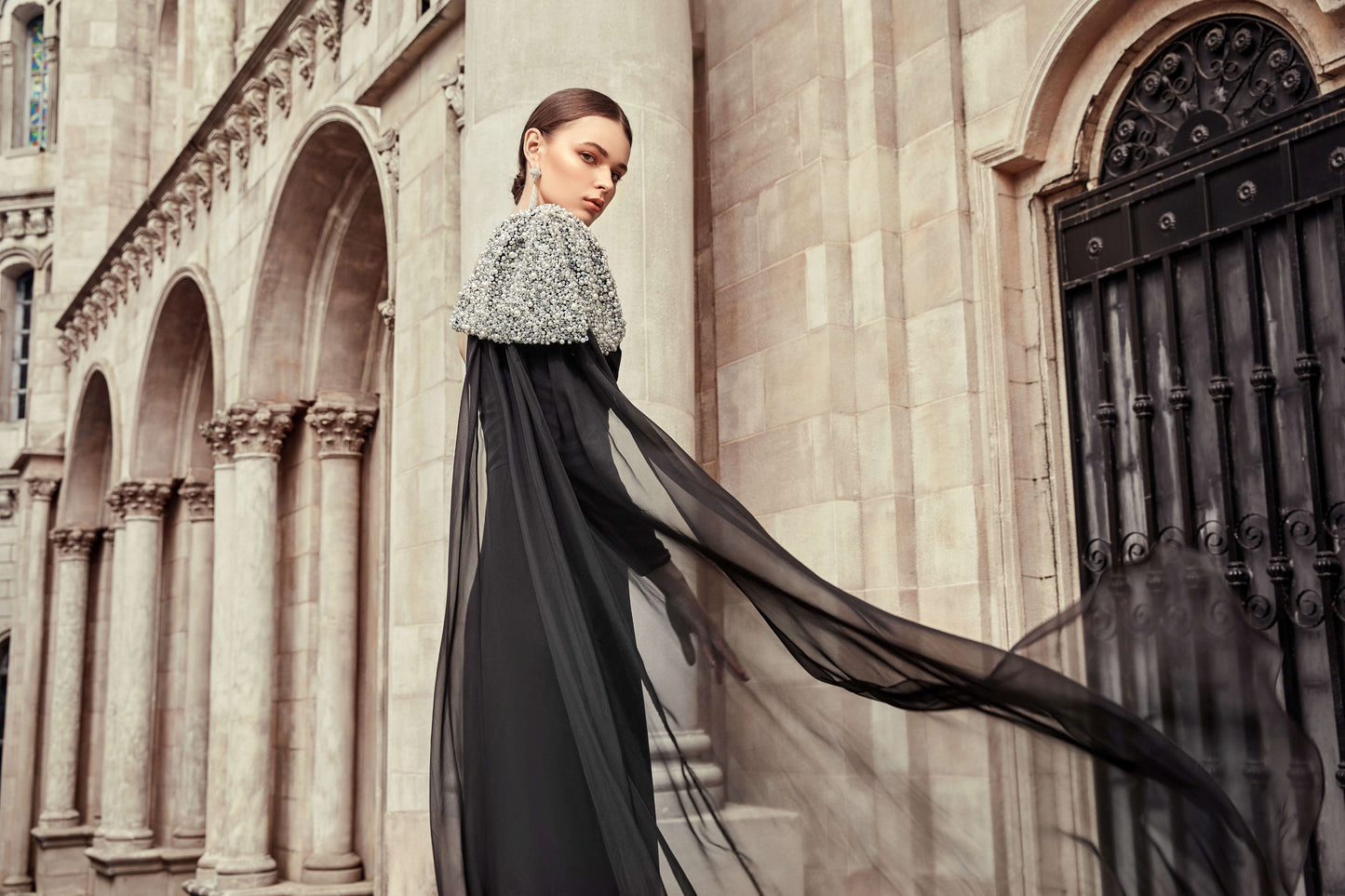 AKSC One-Shoulder Hand-Beaded Black Gown – Luxe Chiffon & Satin