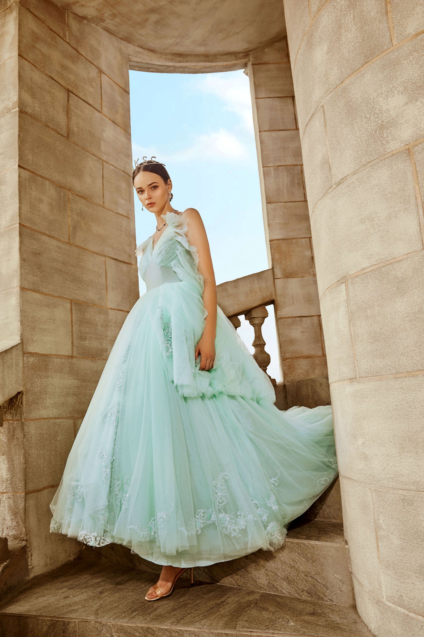 AKSC Green Tulle Ball Gown