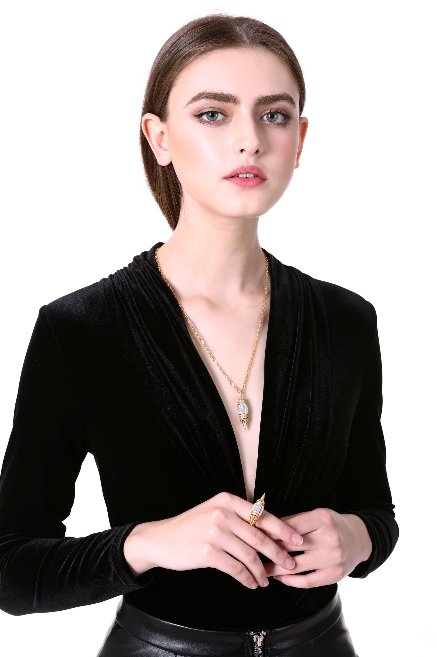 Double Spike Ring with Swarovski Crystals – Bold Punk Elegance
