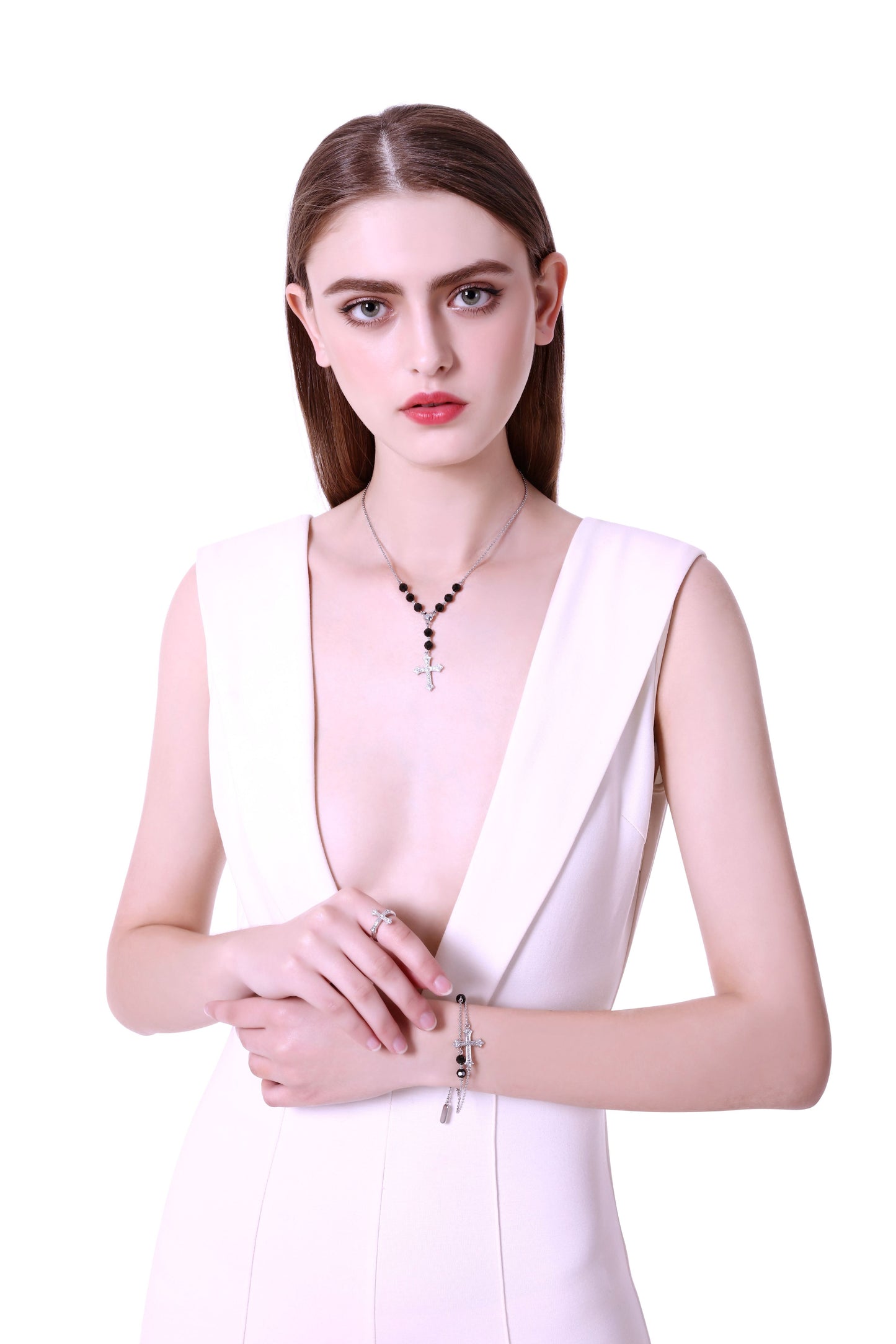 Elegant Cross Dangle Earrings – Gold-Plated Luxury for Evening Looks