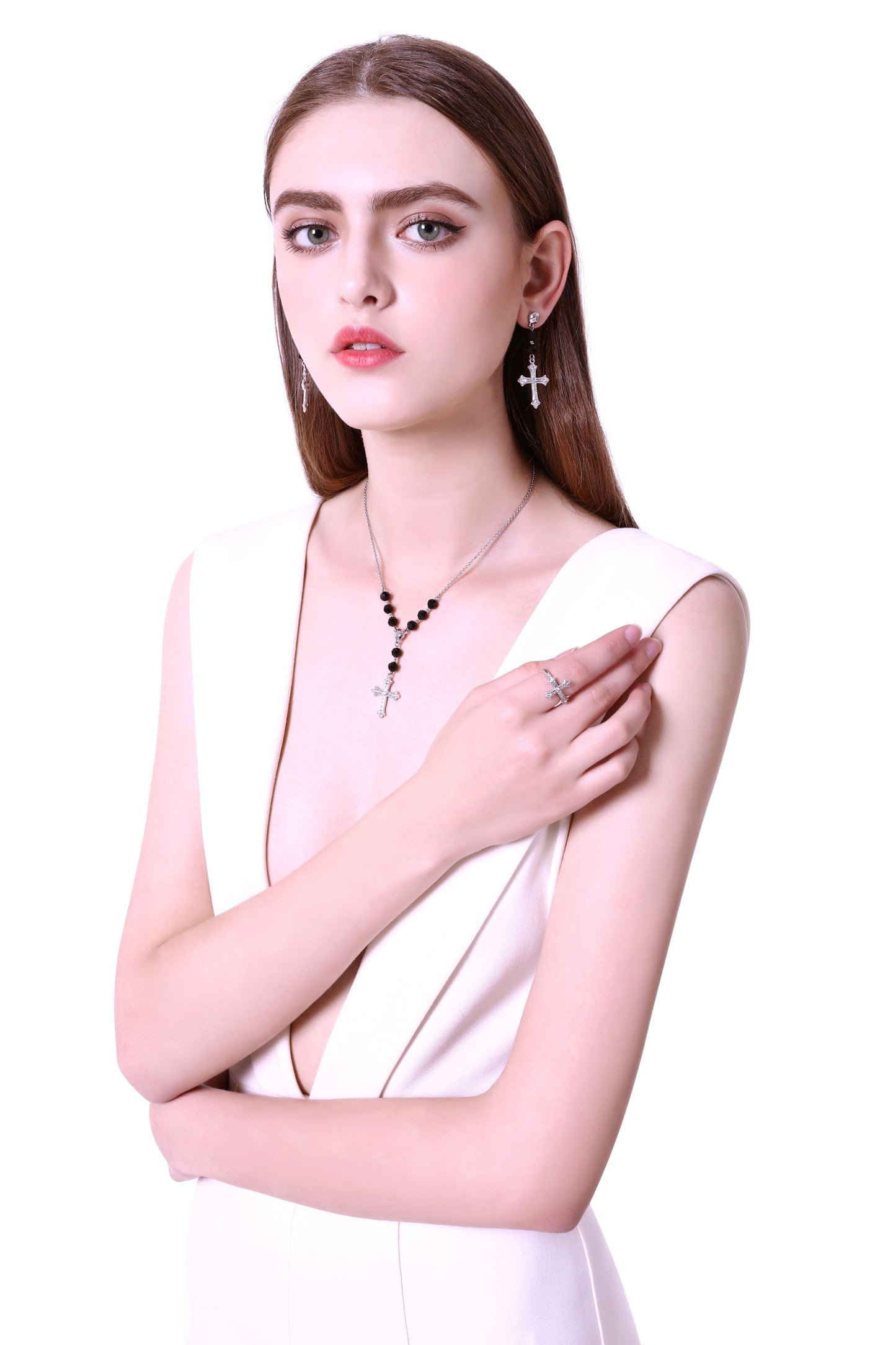 Elegant Cross Dangle Earrings – Gold-Plated Luxury for Evening Looks