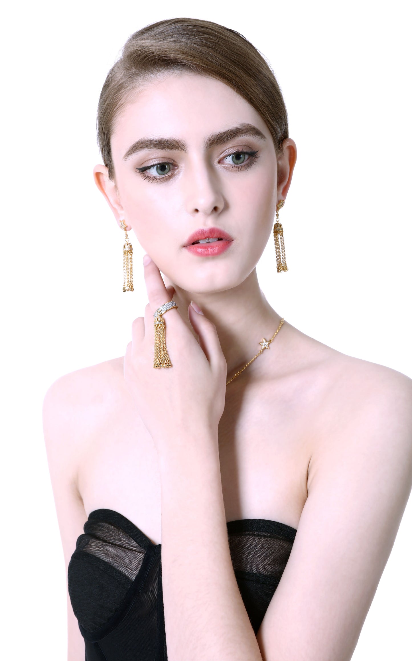 Chandelier Tassel Ring – White or Gold Plated Sparkling Crystal