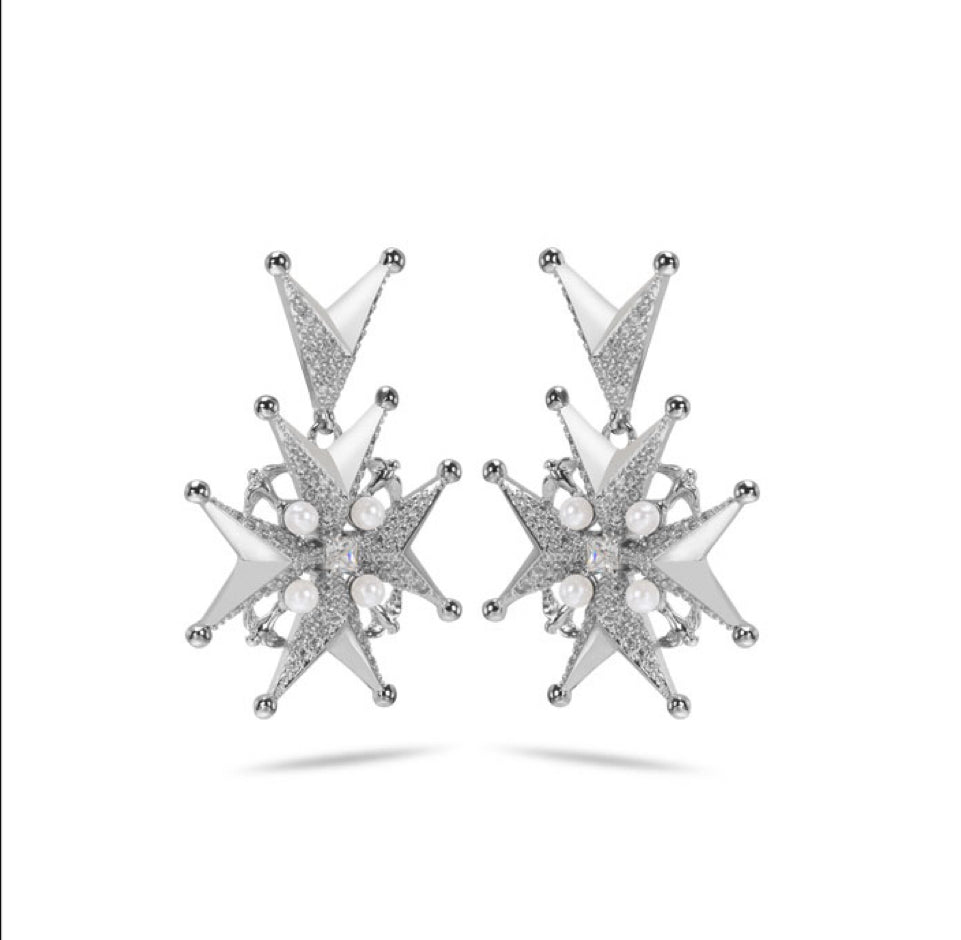 Swallow Earrings – White Gold Plated with Zircon & Shell Pearl