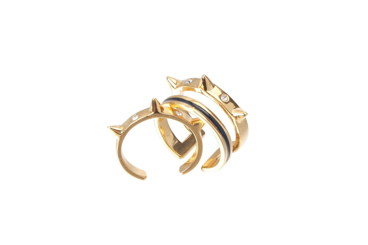 Designer-Inspired Spiked Ring – 24K Gold Finish with Gem Details