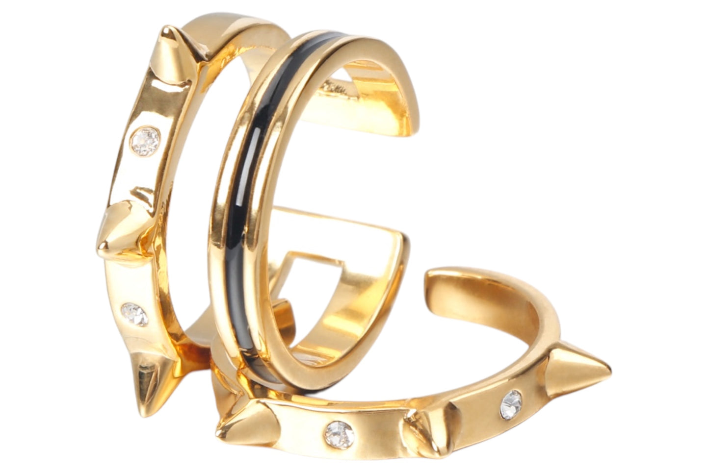 Designer-Inspired Spiked Ring – 24K Gold Finish with Gem Details