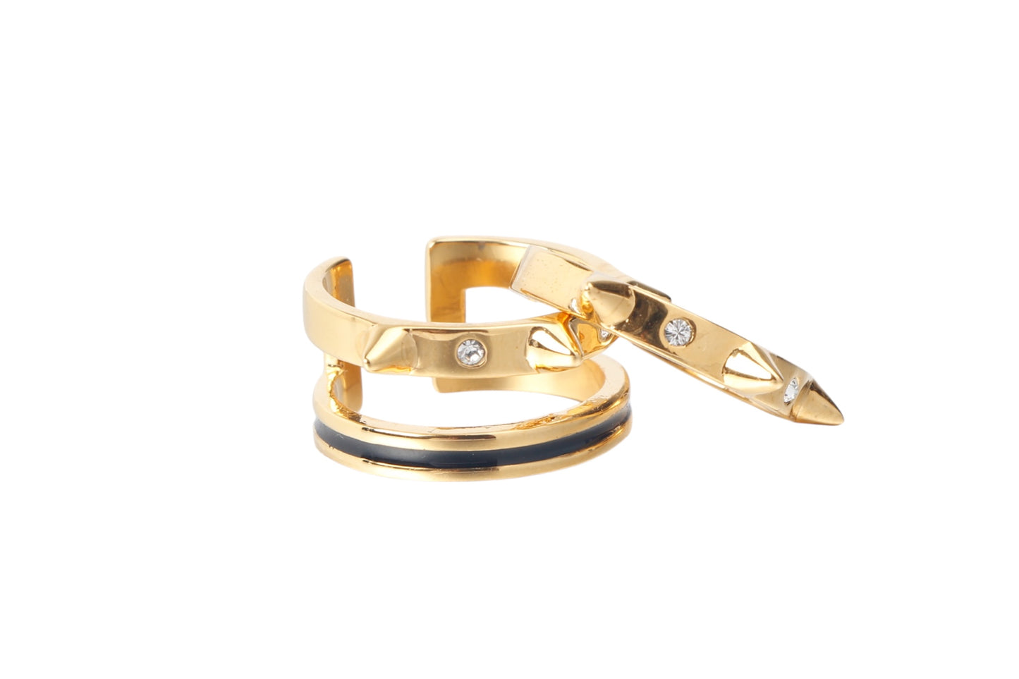 Designer-Inspired Spiked Ring – 24K Gold Finish with Gem Details