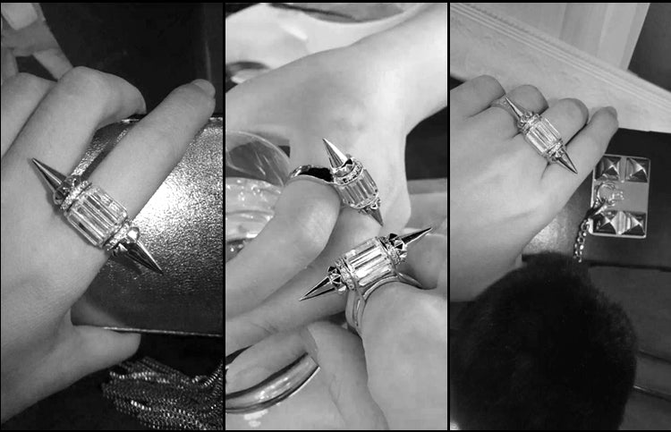 Double Spike Ring with Swarovski Crystals – Bold Punk Elegance