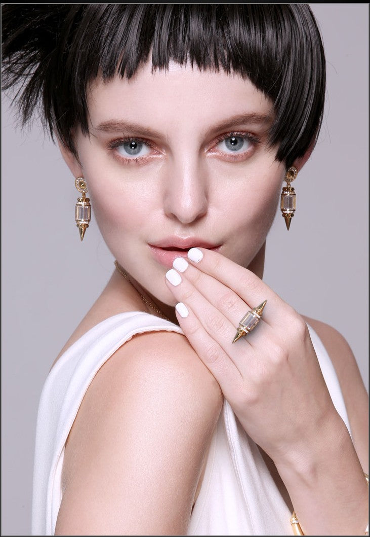 Double Spike Ring with Swarovski Crystals – Bold Punk Elegance