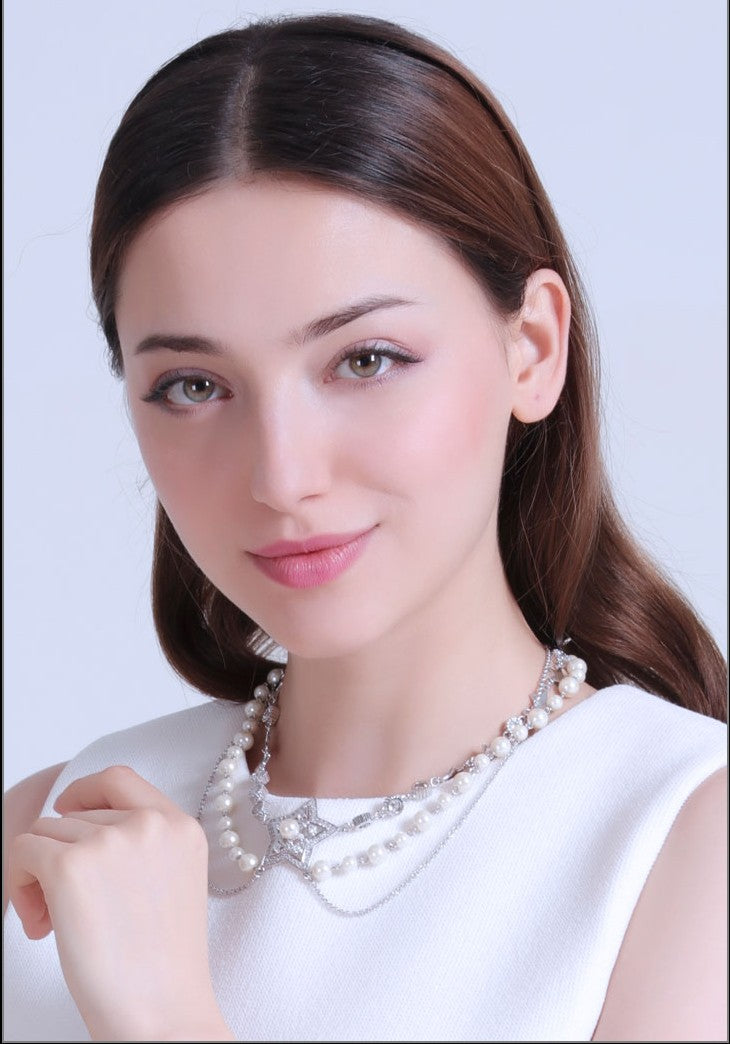 Starry Skies Pearl Necklace –Handcrafted Glamour with Crystals