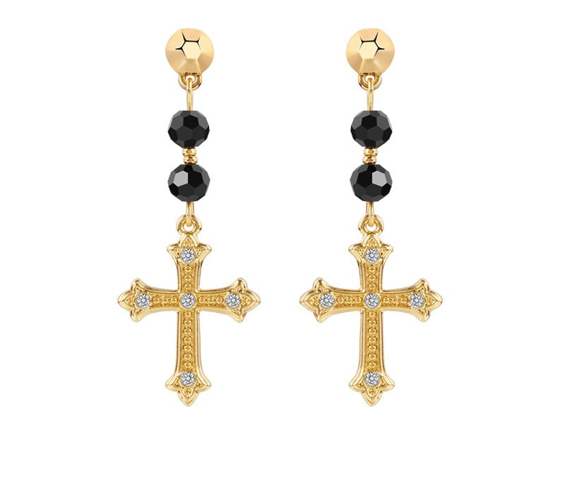 Elegant Cross Dangle Earrings – Gold-Plated Luxury for Evening Looks