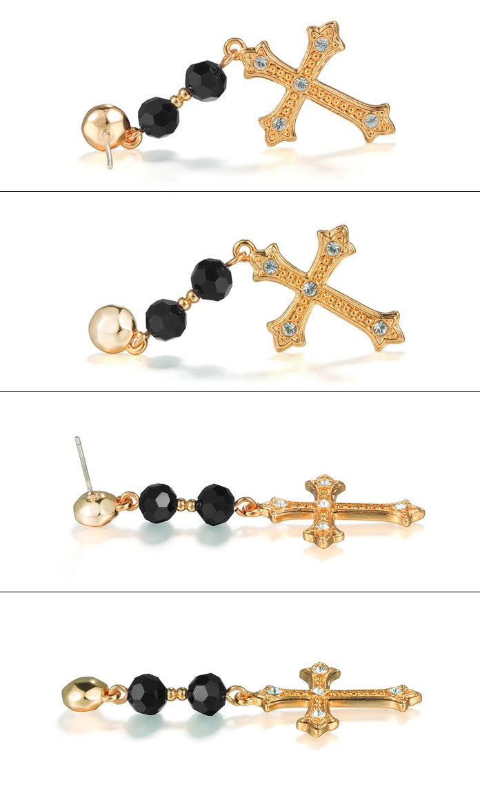 Elegant Cross Dangle Earrings – Gold-Plated Luxury for Evening Looks