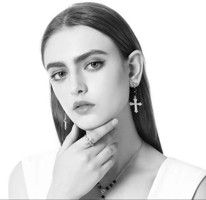 Mystique Cross Ring – 24K White Gold Plated Punk Style