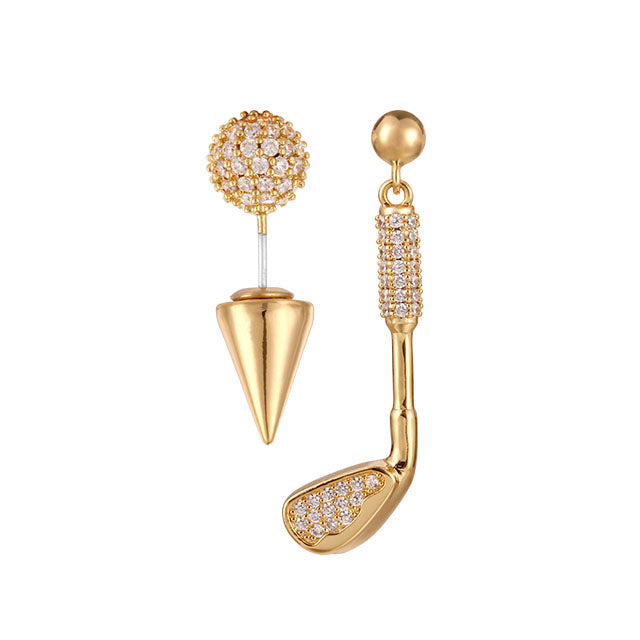 Golf Club & Ball Earrings - 24K Gold Plated with Zircon Stones