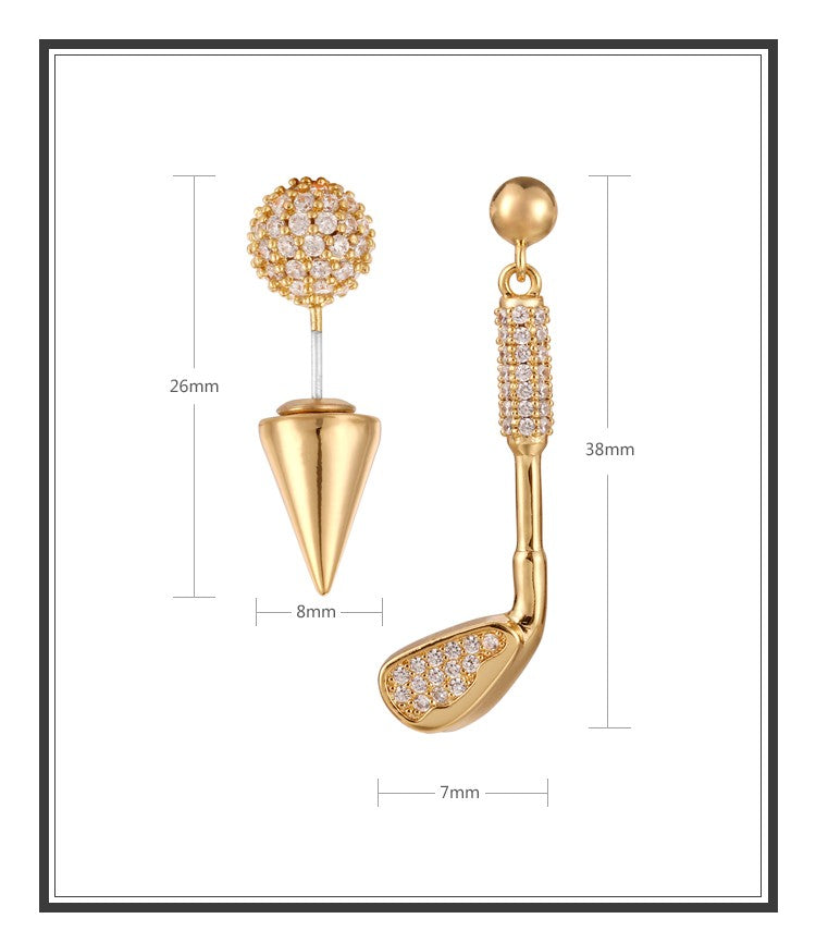Golf Club & Ball Earrings - 24K Gold Plated with Zircon Stones