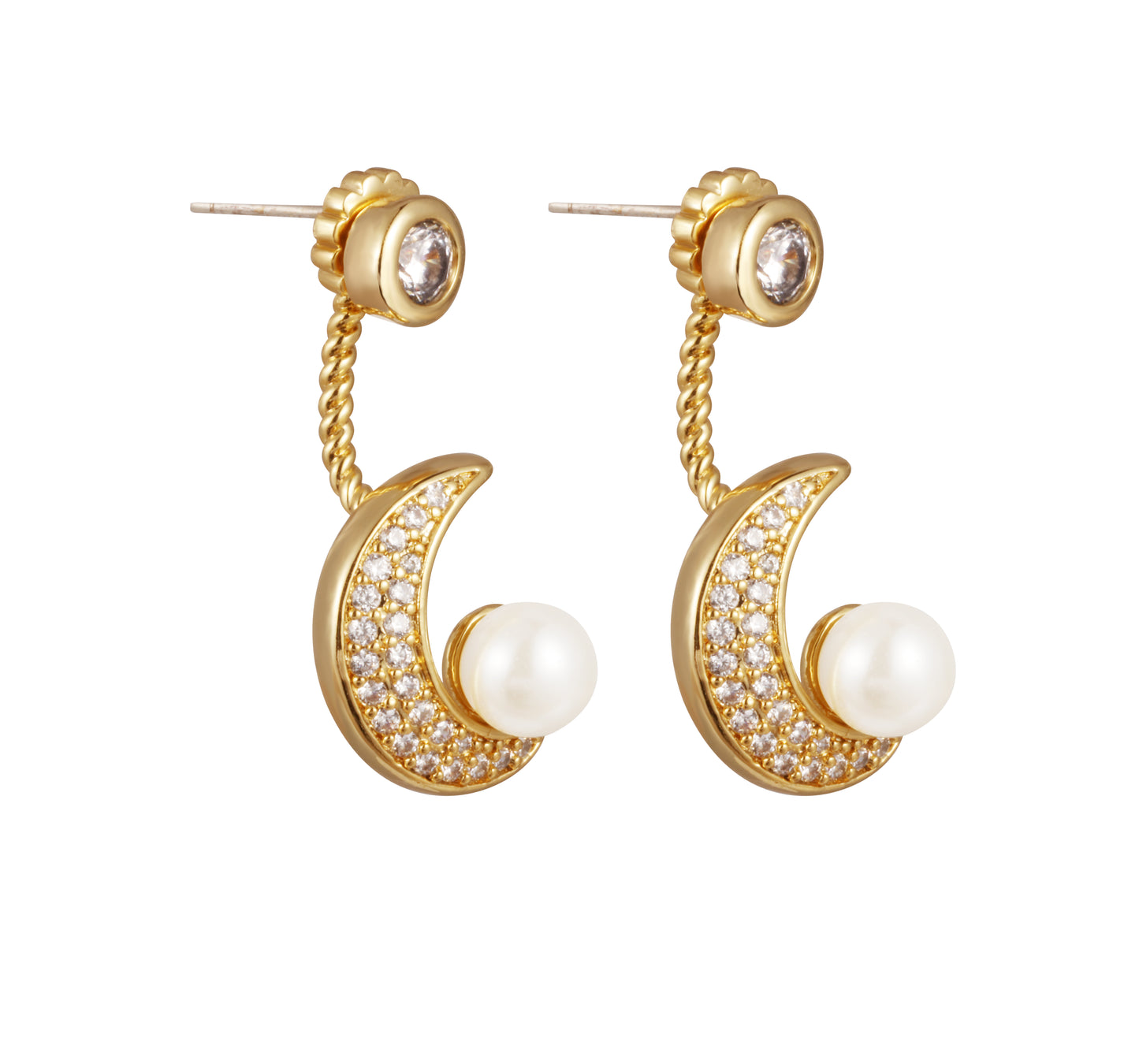 Lunar Dream Earrings – Gold Moon Earrings with Shell Pearl & Crystals