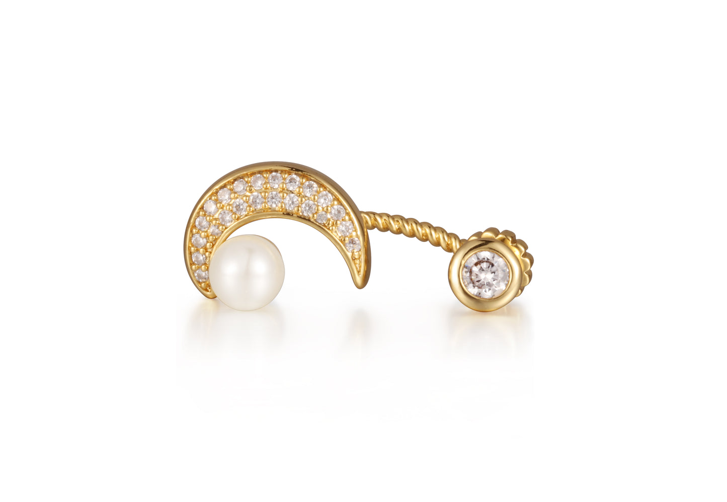 Lunar Dream Earrings – Gold Moon Earrings with Shell Pearl & Crystals
