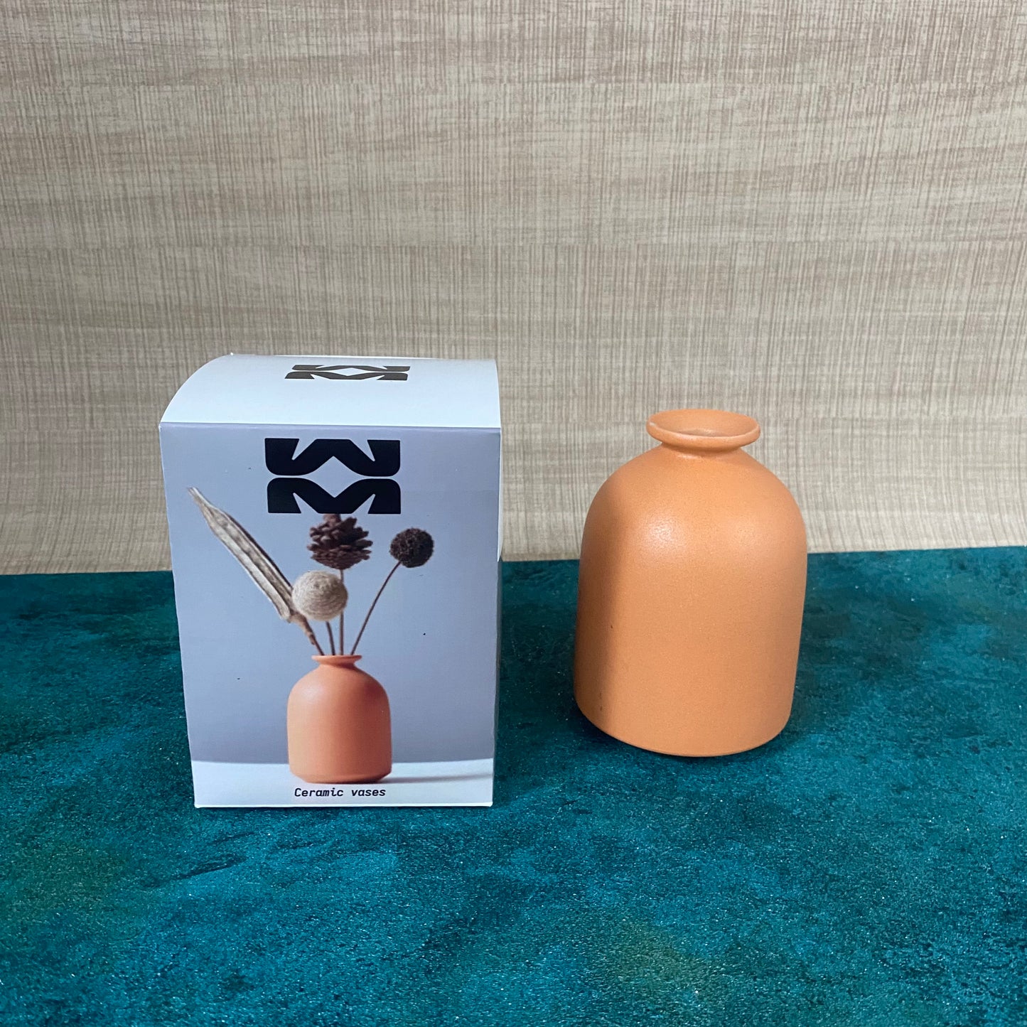 WM Orange Ceramic Vase 1 Set, Orange Modern Bud Vase, Orange Vase For Home Decor