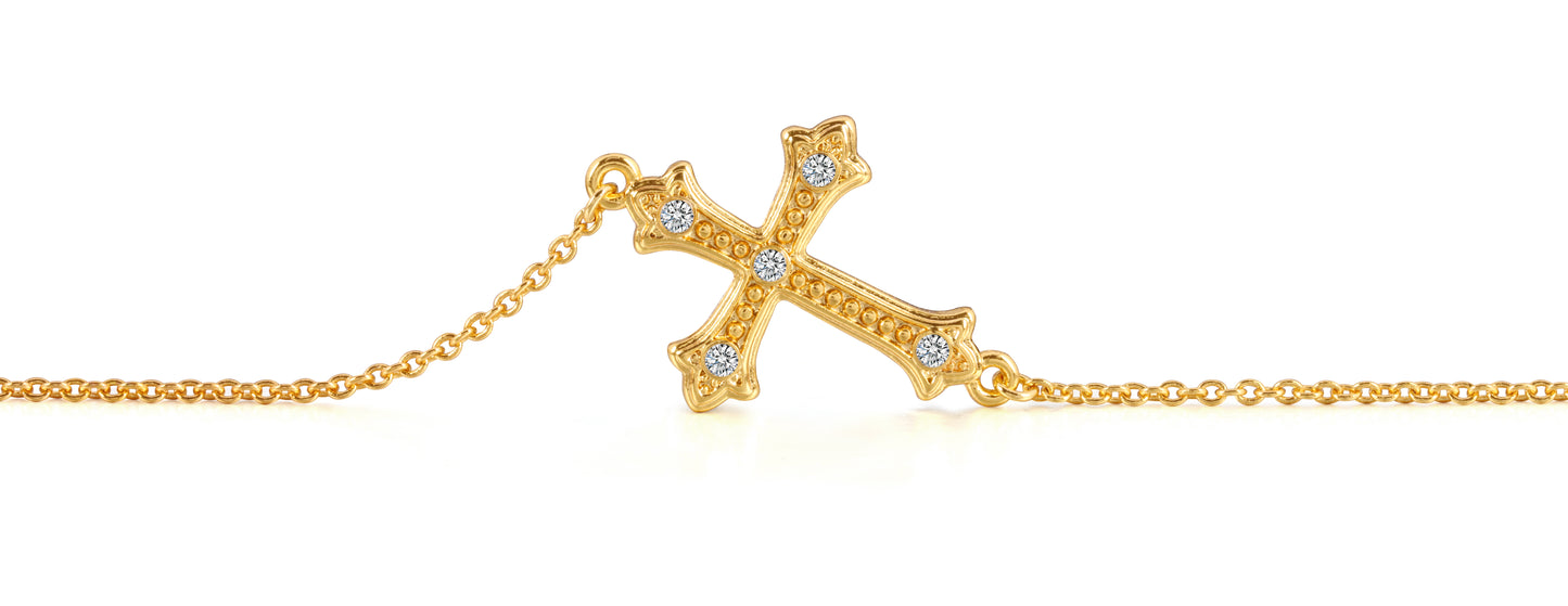 Vintage Cross Bracelet – 24K Gold Plated with Black Glass Crystal