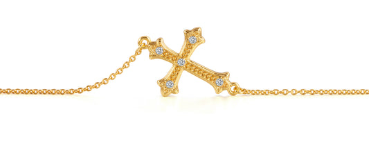 Vintage Cross Bracelet – 24K Gold Plated with Black Glass Crystal