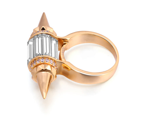 Double Spike Ring with Swarovski Crystals – Bold Punk Elegance