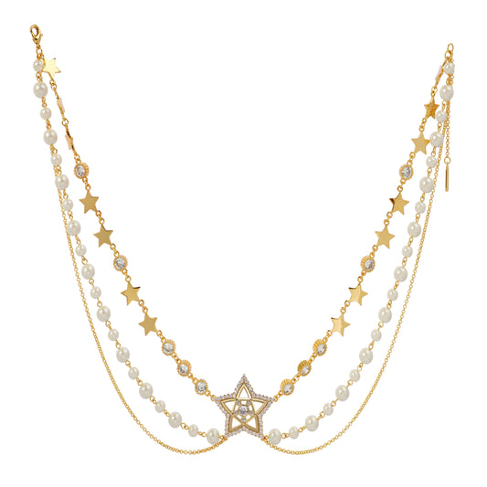 Starry Skies Pearl Necklace –Handcrafted Glamour with Crystals