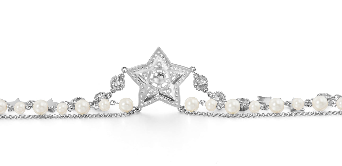 Starry Skies Pearl Necklace –Handcrafted Glamour with Crystals
