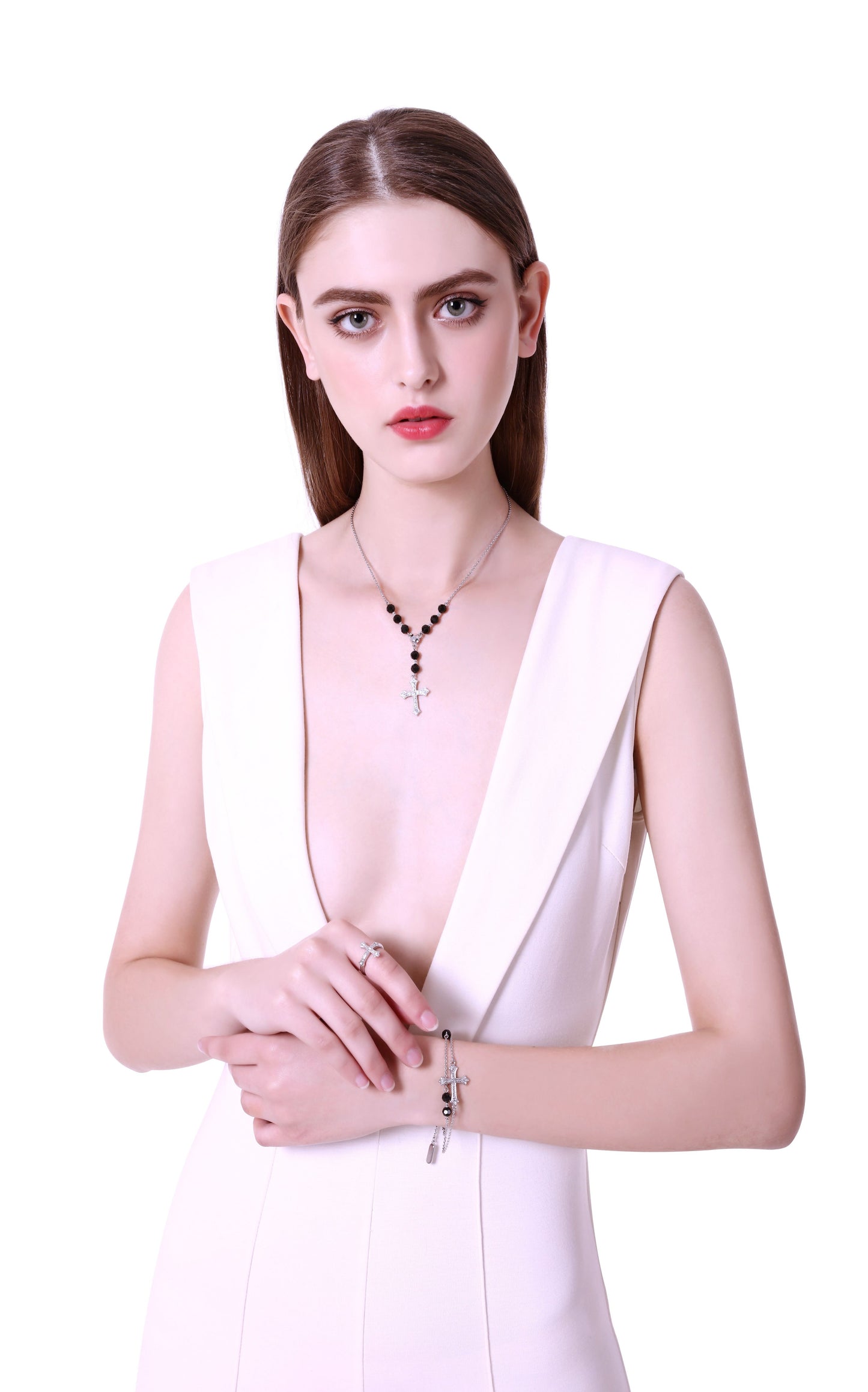 Vintage Cross Bracelet – 24K Gold Plated with Black Glass Crystal