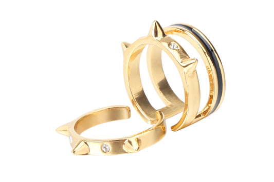 Designer-Inspired Spiked Ring – 24K Gold Finish with Gem Details