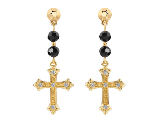 Elegant Cross Dangle Earrings – Gold-Plated Luxury for Evening Looks