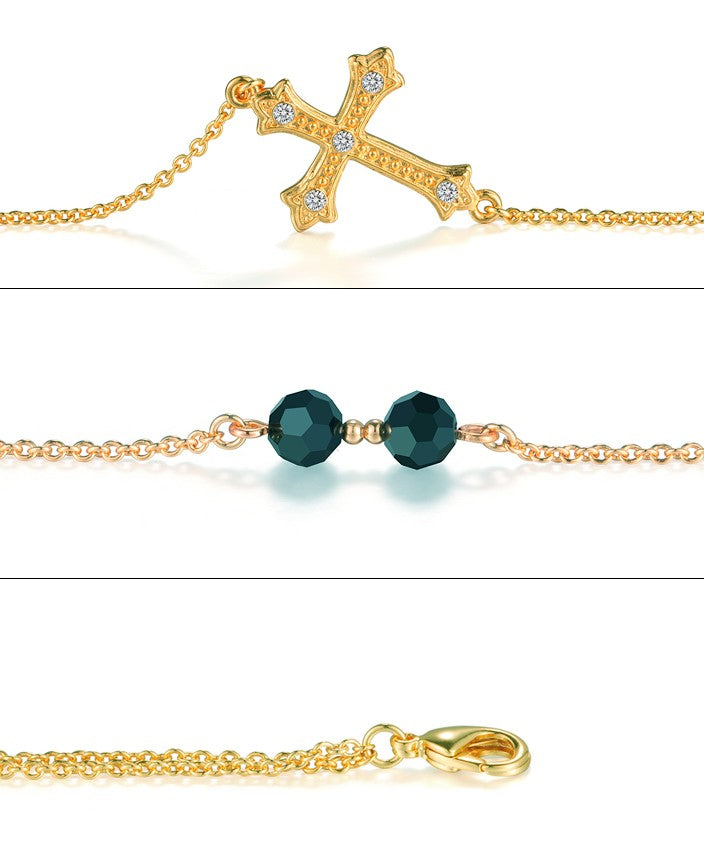 Vintage Cross Bracelet – 24K Gold Plated with Black Glass Crystal