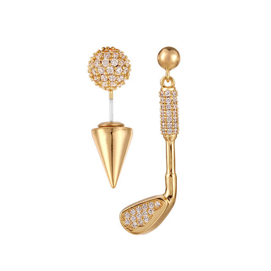 Golf Club & Ball Earrings - 24K Gold Plated with Zircon Stones